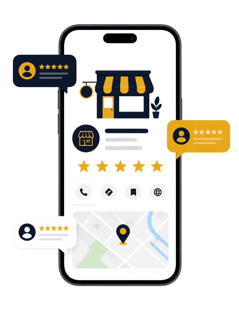 Google business listing with reviews and map